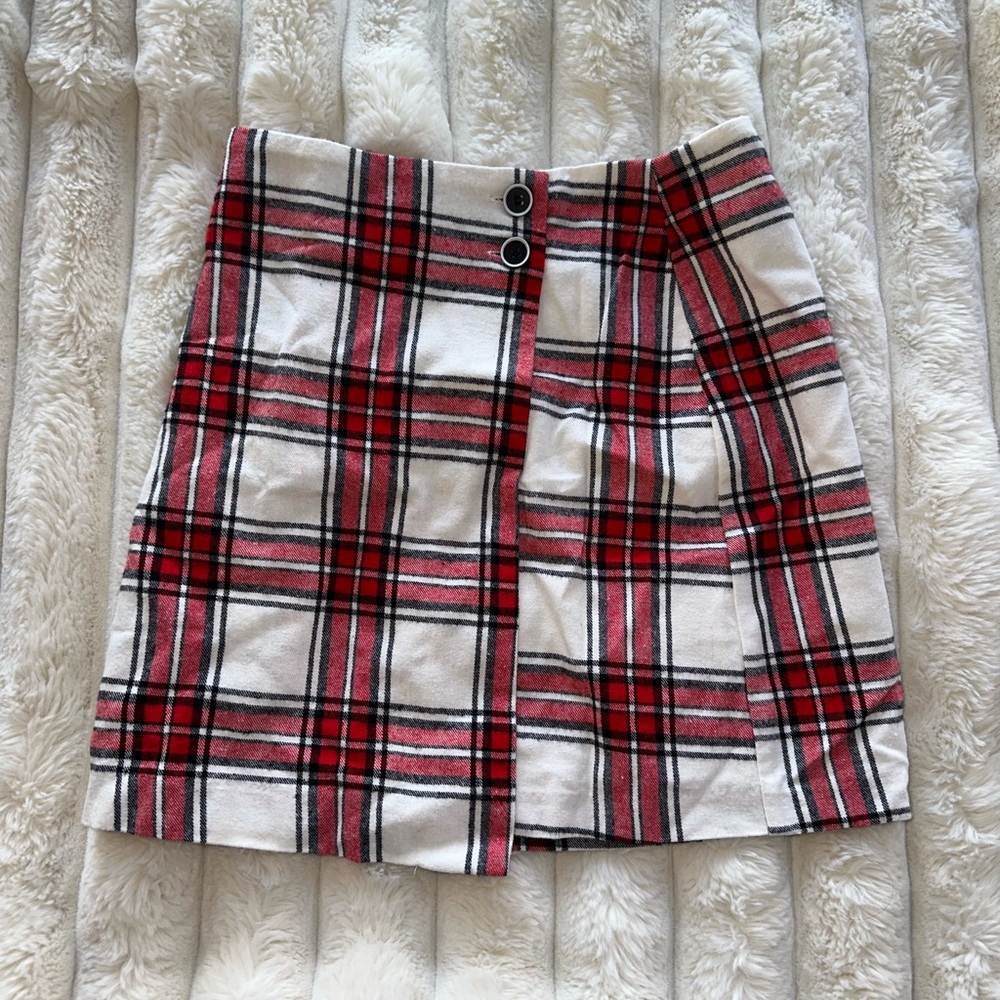 Francesca's Collections Red and White Plaid Skirt